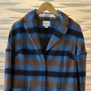 Steven Alan Plaid Wool Coat – Blue, Brown, and Black